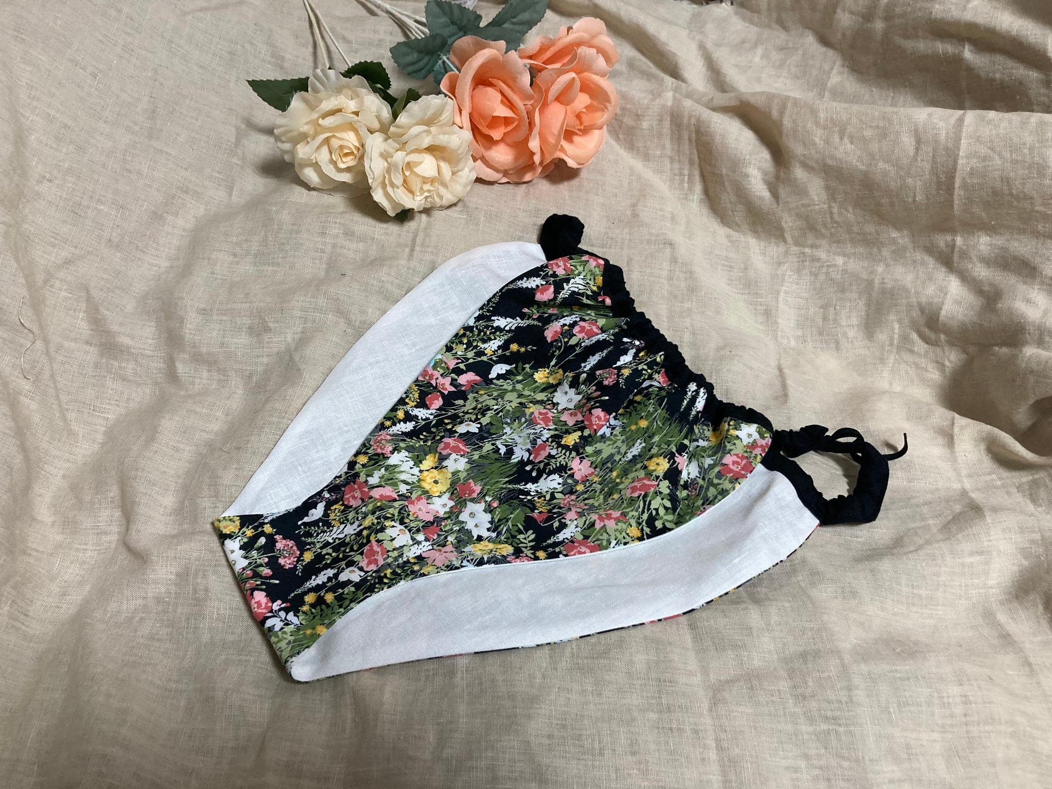 ヘンプふんどしパンツ　肌面ヘンプ100%　麻100%　黒・花柄　デトックス・女性性　ふんどしショーツ　冷感20251枚目の画像